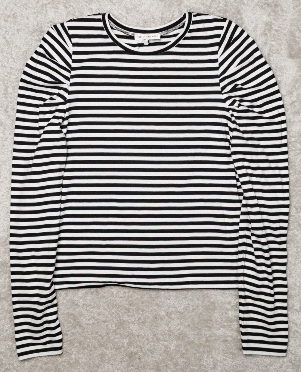 Rebecca Minkoff Janine Long Sleeve Black White Ecru Striped Top Womens Size L